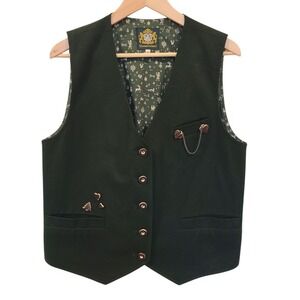 Vtg Hammerschmid Green‎ Octoberfest Wool Vest Faux Wood Buttons Euro sz 36